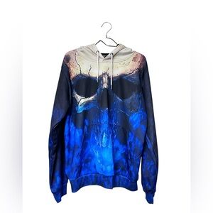 Blue Flame Skull Hoodie XXL All Over Print 3D Graphic Gothic Streetwear Pullover